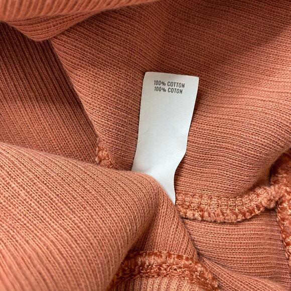 AERIE AE Ribbed Crop Hoodie in Buff Orange Size Medium Womens Relaxed Drawstring - Picture 7 of 10